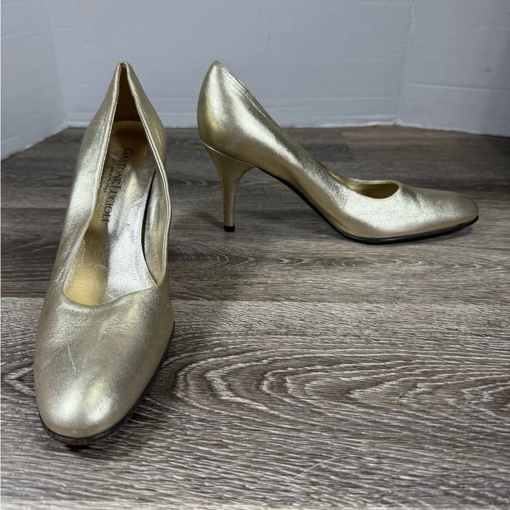 Gastone Lucioli‎ Shoes Women 6.5 Gold Italian Designer Leather Pumps 3
